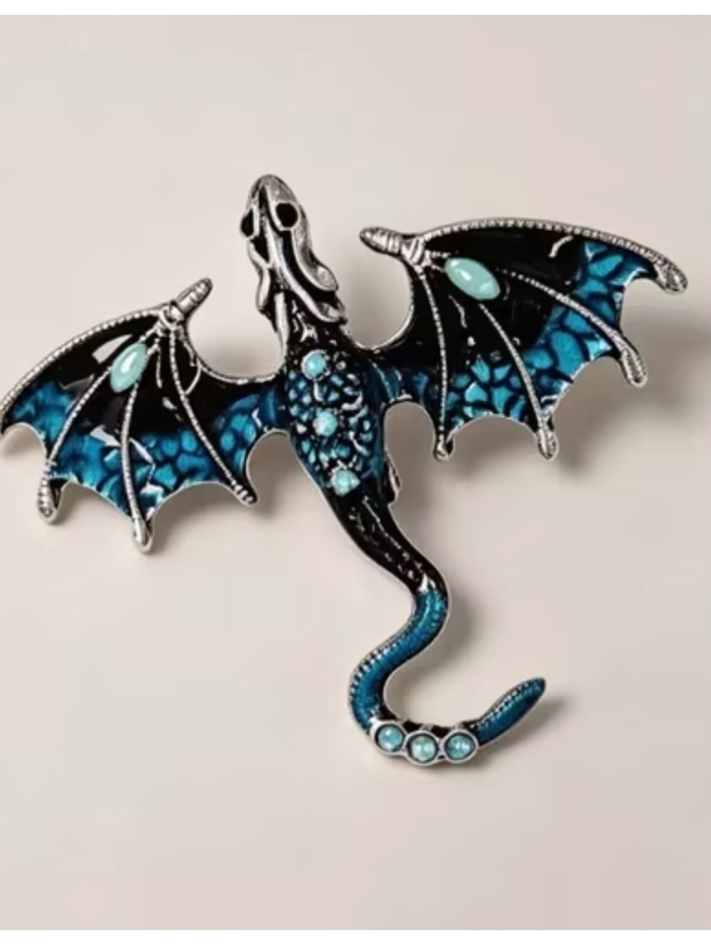Edgy Blue Dragon Pin - Gothic Statement Accessory - Picture 2 of 3
